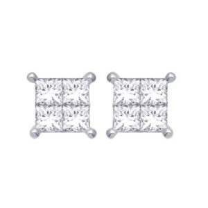 Princess Cut Diamond Stud Earrings 1.0 Carat Total Weight